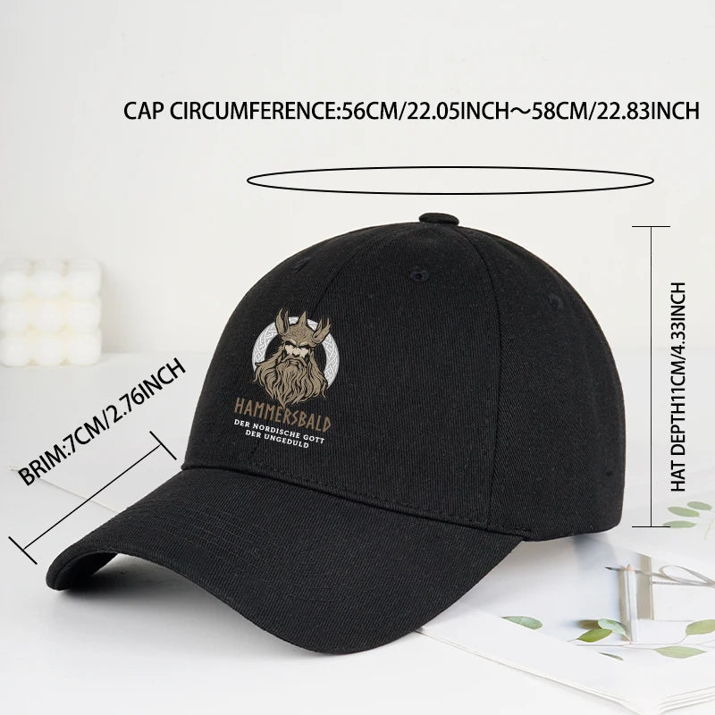 Hammers Bald Printed Baseball Cap Soft Comfortable Lightweight Breathable Adjustable Retro Viking Style