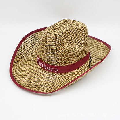 Men Retro Western Cowboy Straw Sun Hat For Outdoor