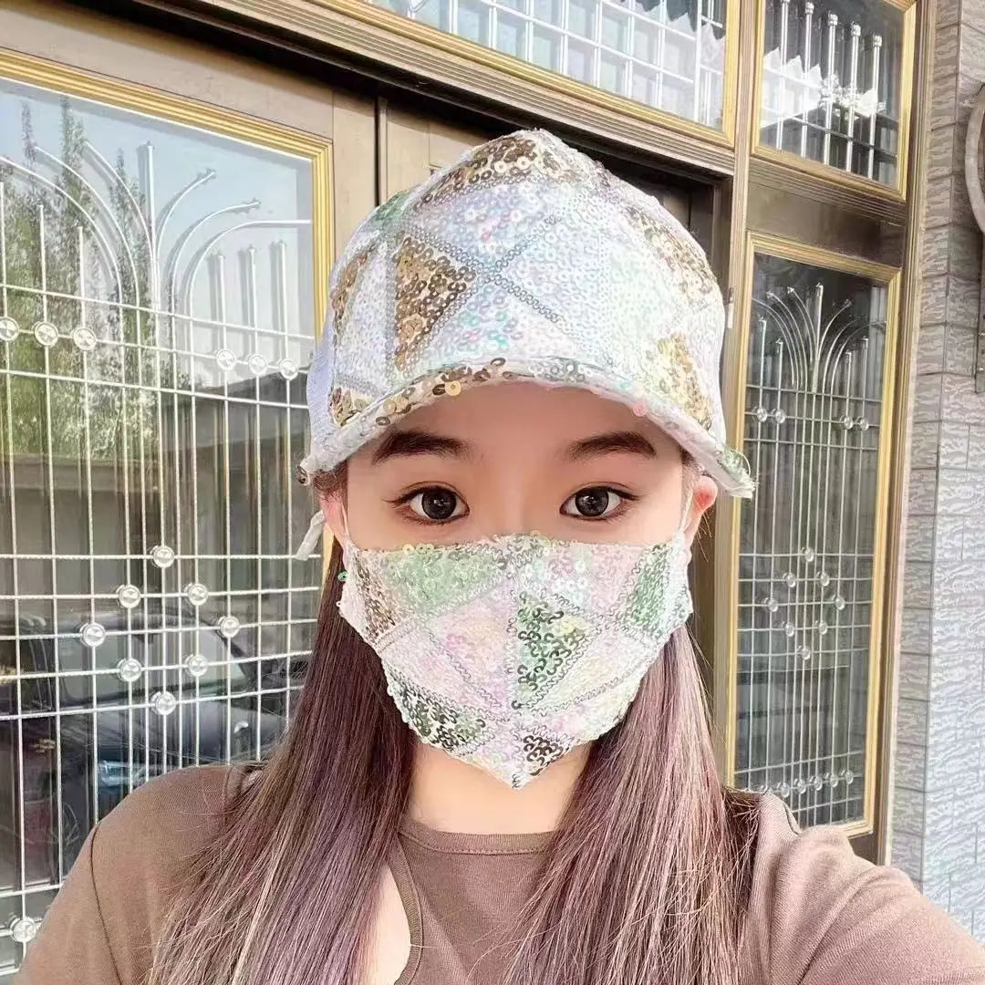 New Four Seasons Mesh Sequined Hat Female Breathable Sun Visor