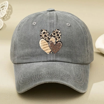 Three Leopard Print Love Pattern Women's Washed Baseball Caps