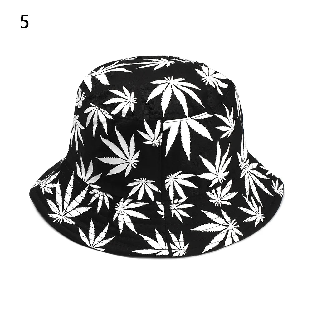 Panama Bucket Hat Candy Color/Hip Hop Maple Leaf Cotton