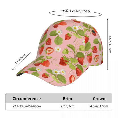 Strawberry Pattern Baseball Cap Adjustable Polyester Snapback Hat