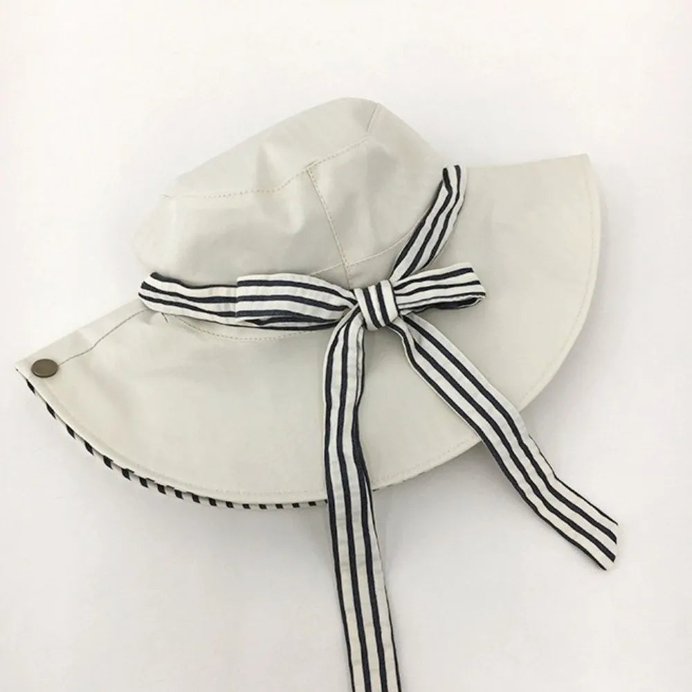 New Wide Brim Reversible Bucket Hat UV Protection Foldable Striped Sun Hat