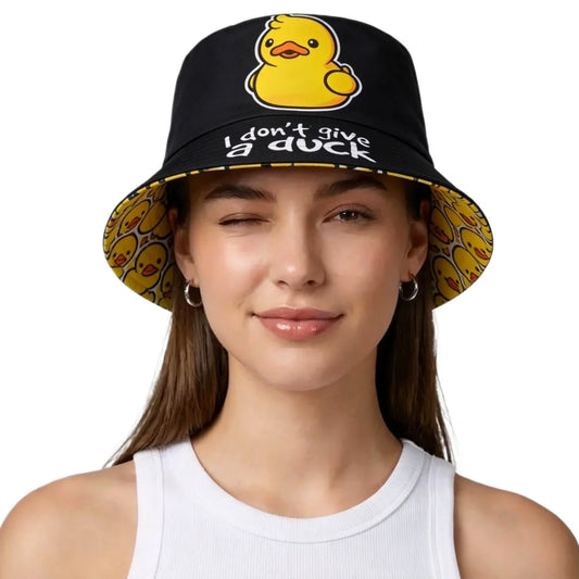 Double-sided Yellow Duck Print Pattern Panama Summer Sunscreen Fisherman Cap Women Man Bucket Hat
