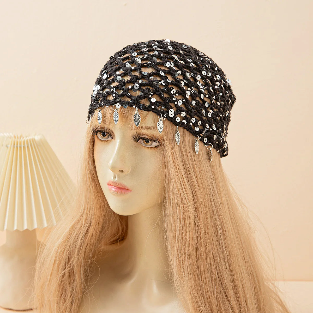New Adult Hair Cap With Hollow Design Solid Color Knitted Mesh Cap