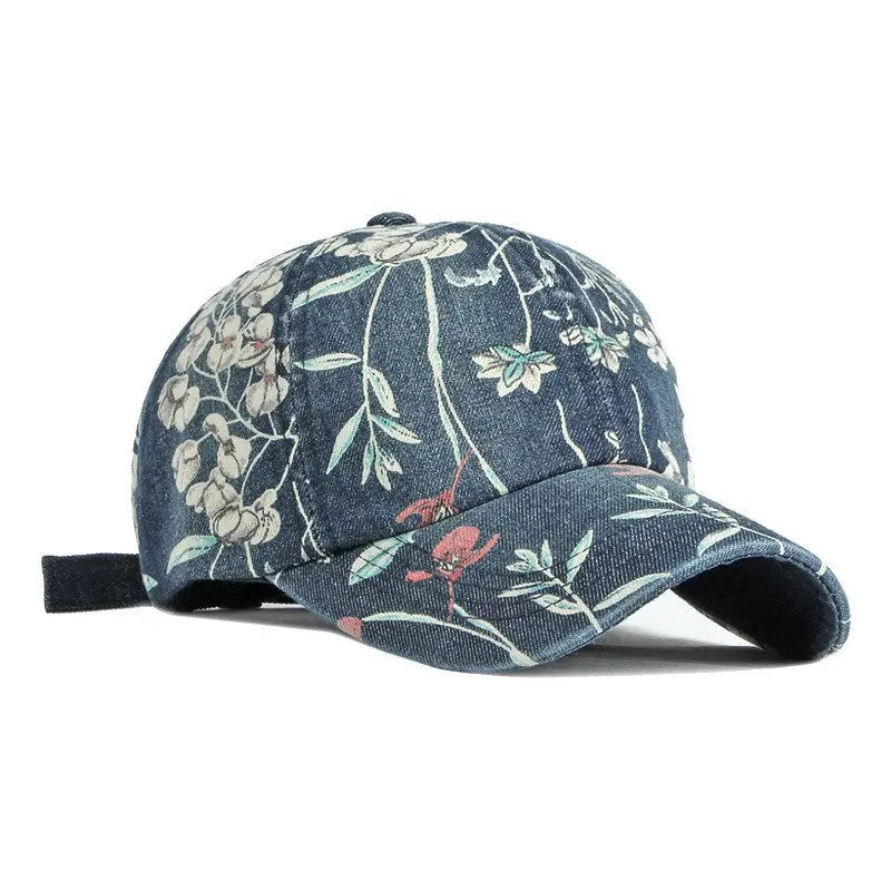 Spring Denim Flower Print Casquette Baseball Cap