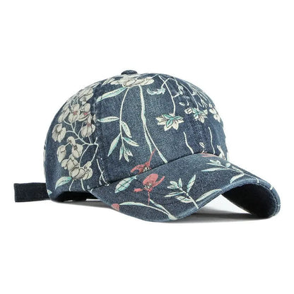 Spring Denim Flower Print Casquette Baseball Cap