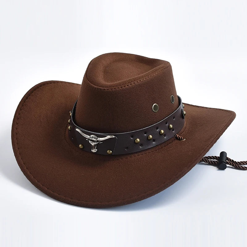 New Artificial Suede Western Cowboy Hats Vintage Big-Edge Gentleman Cowgirl Jazz Hat