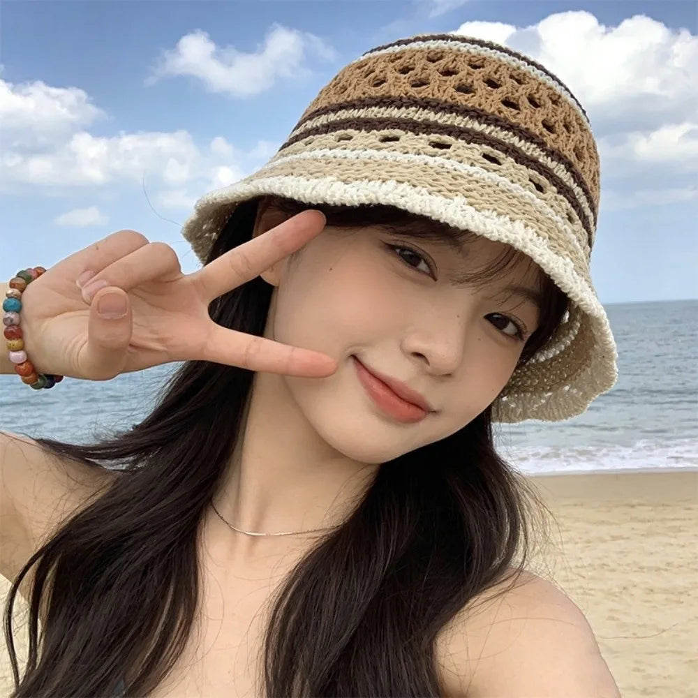 Popular Wide Brim Striped Bucket Hat