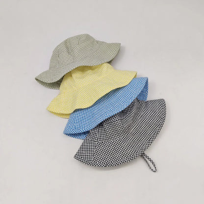 Korean Plaid Baby Bucket Hat Summer Wide Brim Fisherman Cap