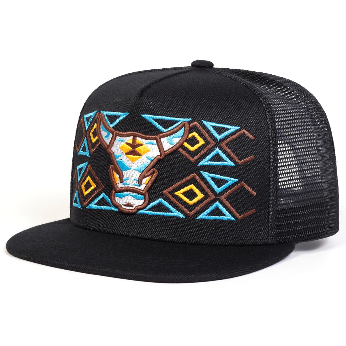 Unisex Ox Head Embroidery Hip-hop Net Hats Spring Summer Outdoor