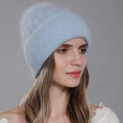 Women Fashion Twist Style Angora Rabbit Fur Beanie Winter Warm Knitted Cashmere Hat