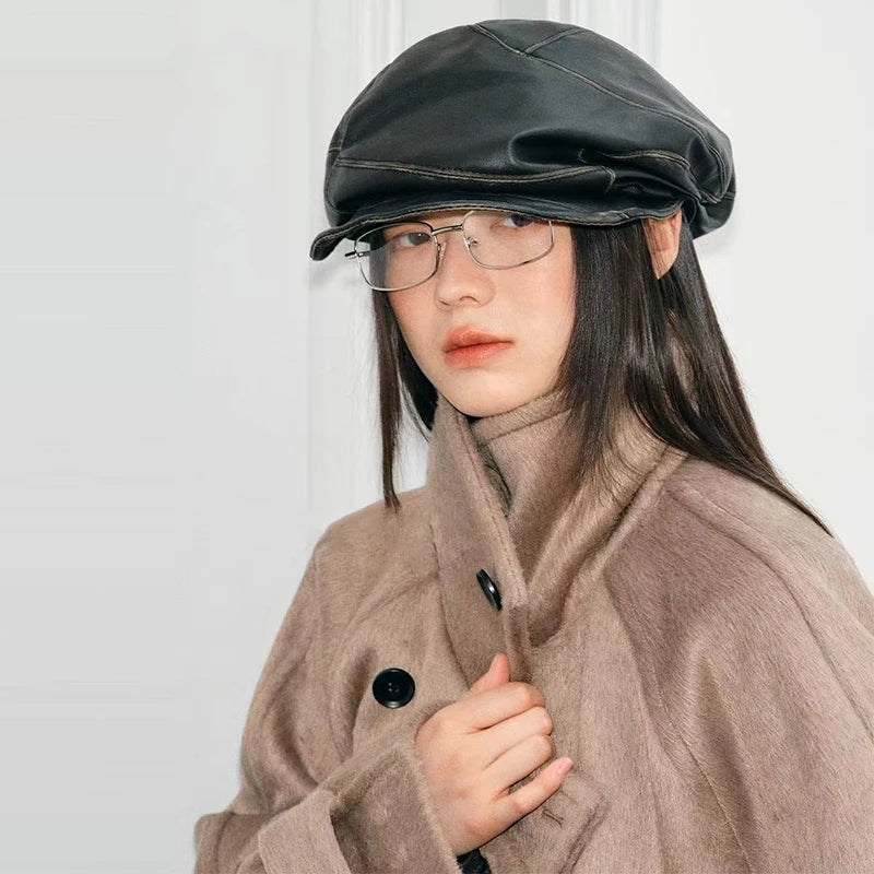 High Grade Leather Newsboy Cap For Men Fashion British Style Berets For Women