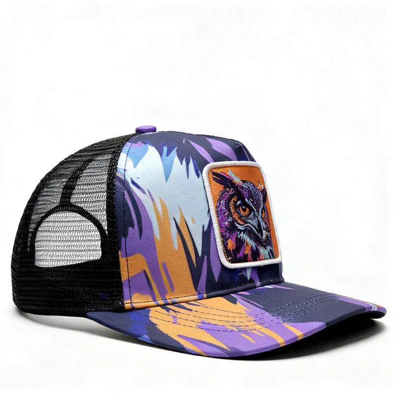 Unique Graffiti Owl Print Baseball Hat for Men Women Breathable Mesh Unisex Outdoor Hiking Casual Cap