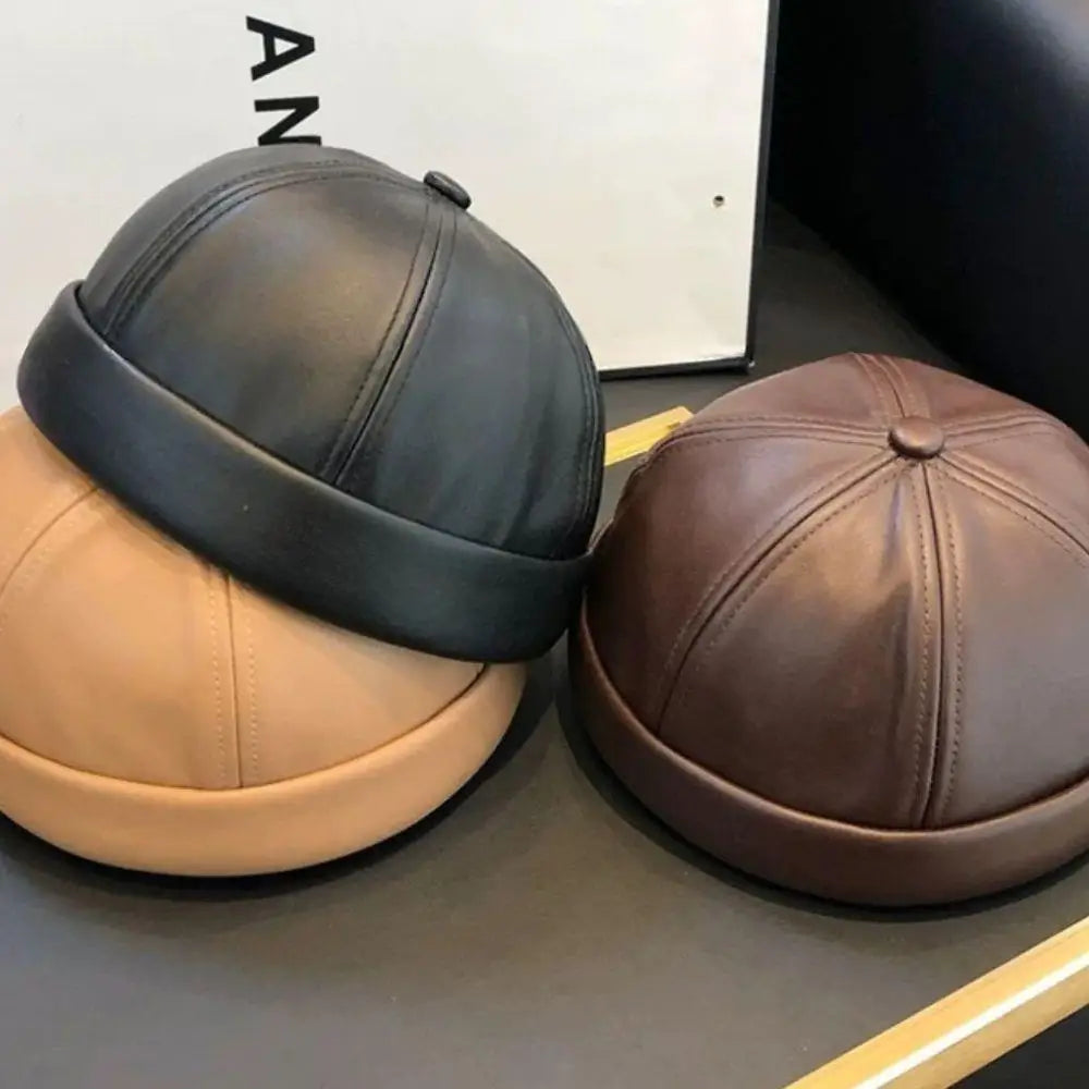 Men Women PU Leather Landlord Caps Retro Autumn Winter