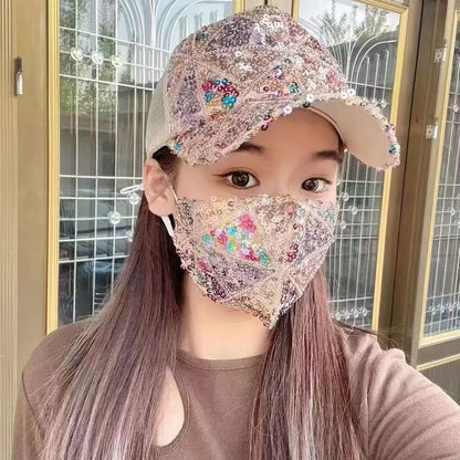 New Four Seasons Mesh Sequined Hat Female Breathable Sun Visor
