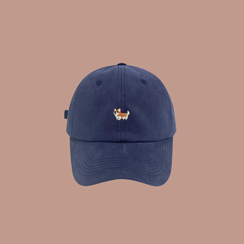 Dog Embroidery Baseball Hat For Men Women Cotton Solid Color Peaked Cap