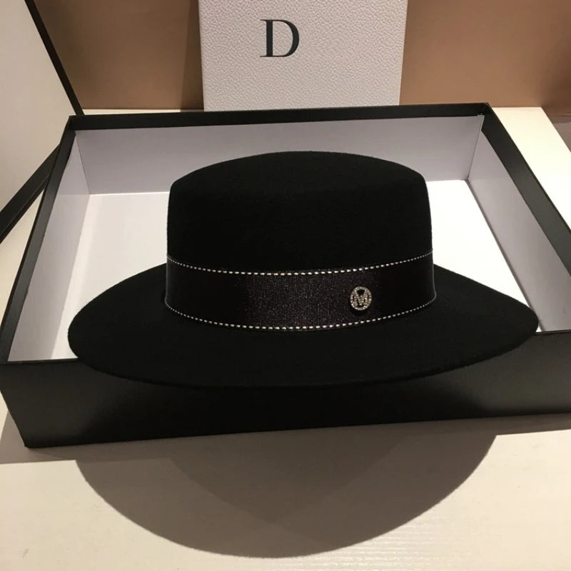 Fedora Hat Wide Brim Flat Top In Black And White Neutral Colors