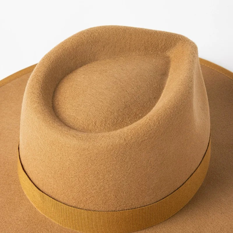 New British 100% Wool Fedoras Hat Women Retro Jazz Top Bow Felt Hat Men