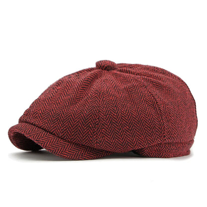 Twill Flat Cap For Men Women Herringbone Newsboy Caps British Style Octagonal Hat