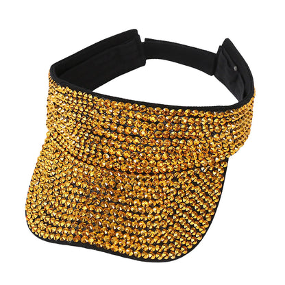 Glitter Visor Shiny Rhinestones Sport Cap Solid Empty Top Hats