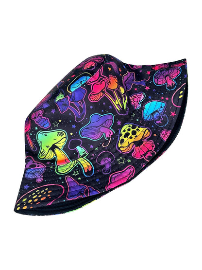 Dreamy Colorful Mushroom Bucket Hat, Reversible Sun Hat