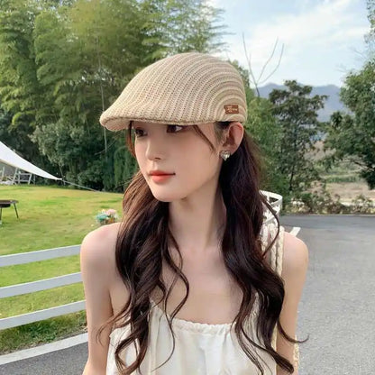 Men's Forward Hat Breathable Linen Knitted Duck Tongue Hat Summer