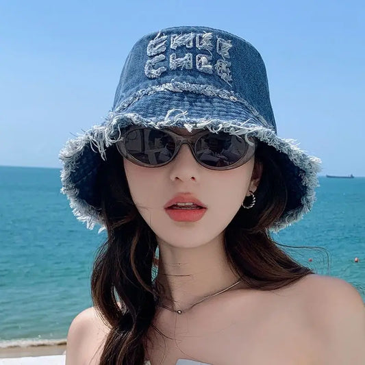 New Denim Bucket Washed Retro Wide Brim Hat