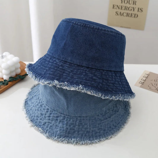 Unisex Tassel Washed Denim Bucket Hats