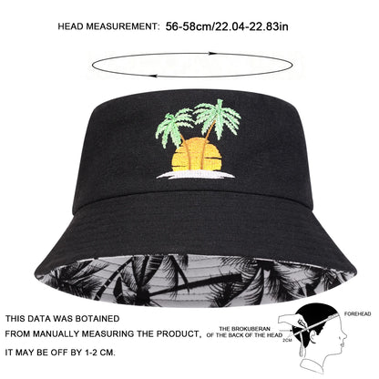 Unisex Sunset Coconut Tree Panama Fisherman Hat for Men Women Bucket Hat