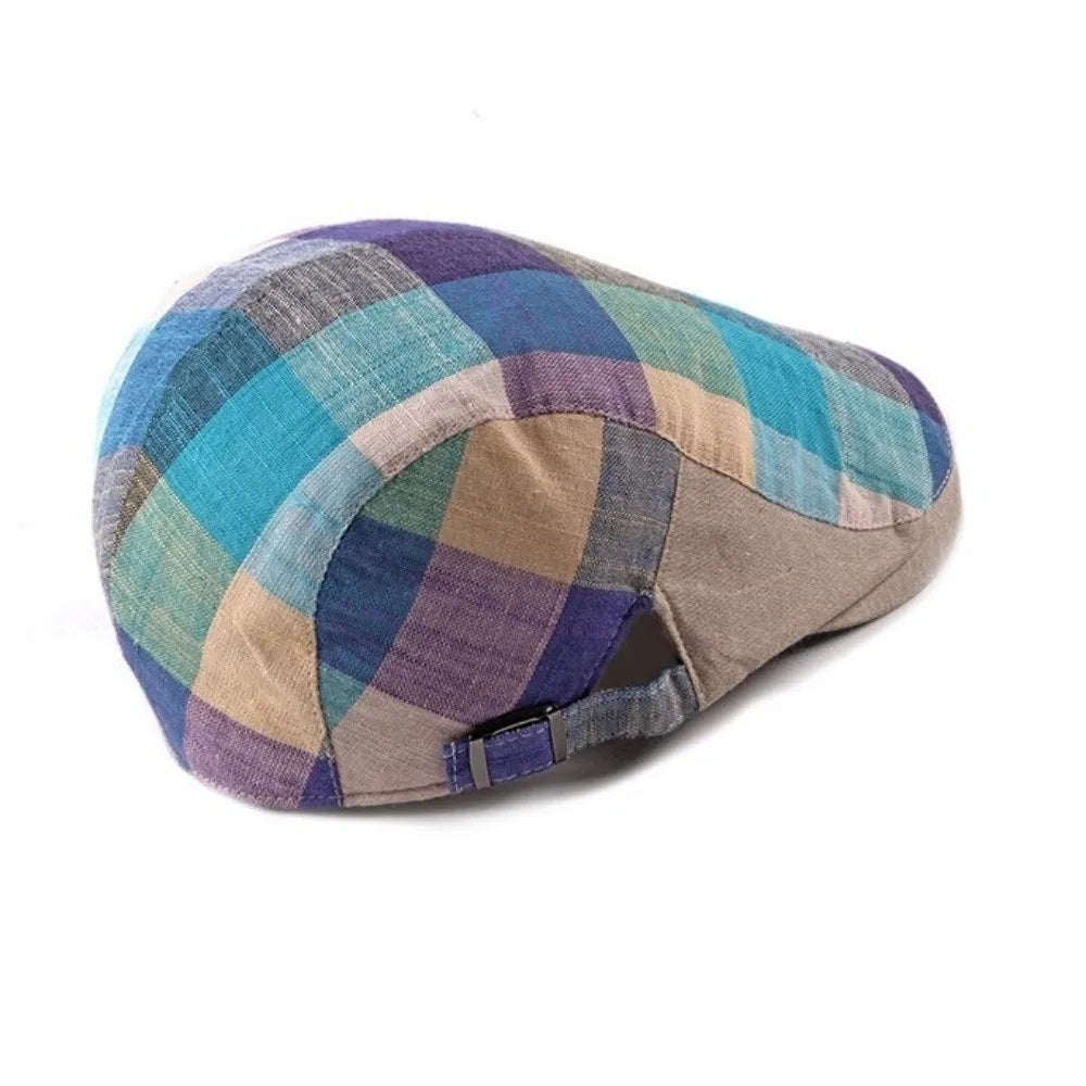Classic Colorful Plaid Berets Thin Button Adjustable Newsboy Caps