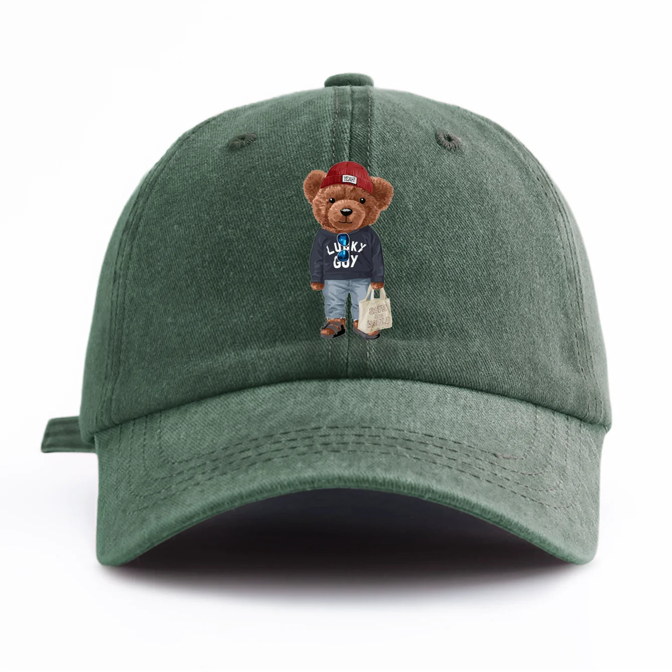 1pc Tote-bag Bear Print Washed Baseball Cap for Adults