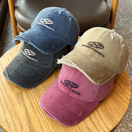 Vintage Hole Baseball Caps Man Streetwear Fashion Print Denim Peaked Hats