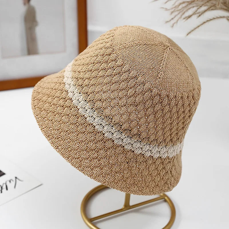 Wide Brim Panama Cap Korean Breathable Knitted Bucket Hats