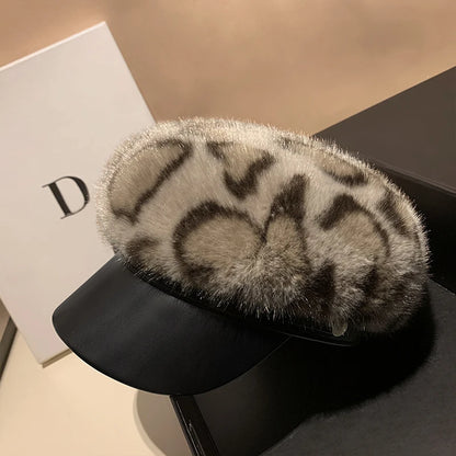 Autumn And Winter Mink Fur Newsboy Hat
