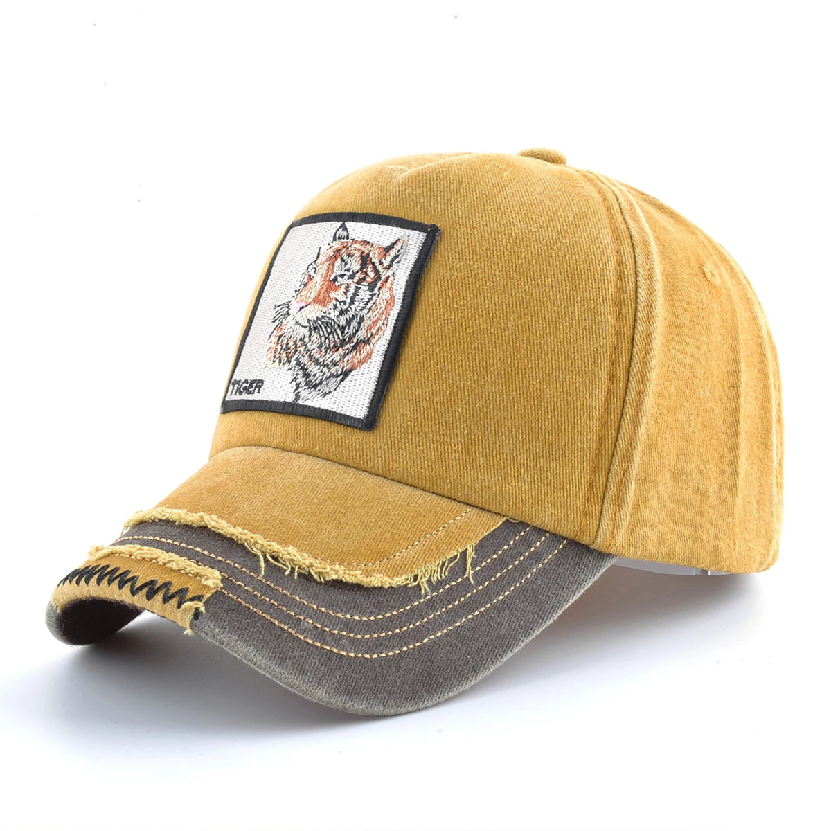 Vintage Denim Baseball Cap With Embroidery Animals