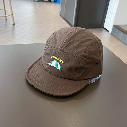 Japanese Short Brim Embroidery Baseball Cap For Women Men