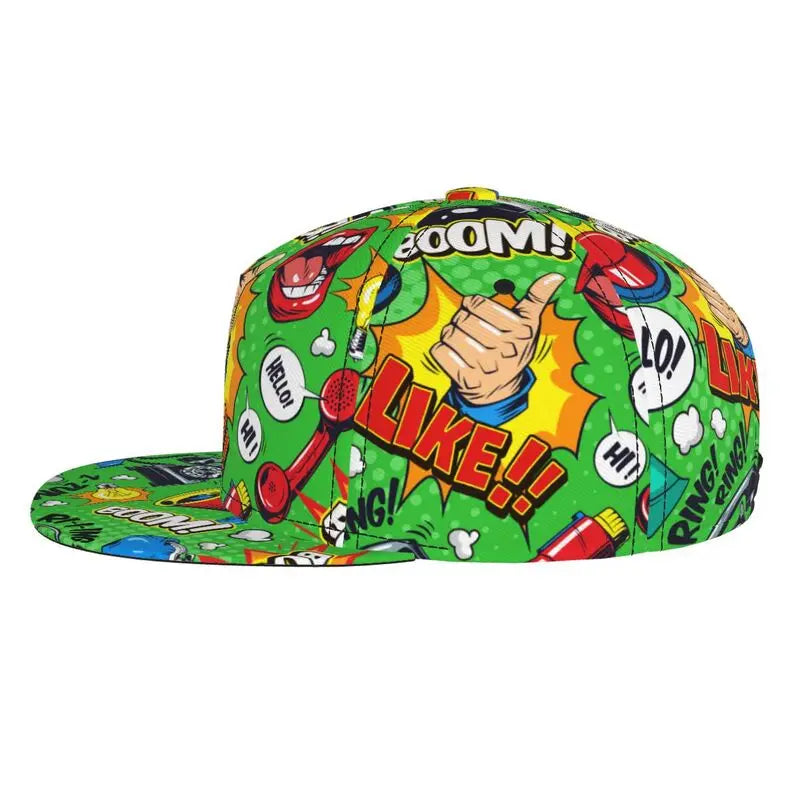 American Pop Art Comic Book Snapback Hat Flat Bill Hat Baseball Caps Adjustable Flat Brim Hip Hop Hats