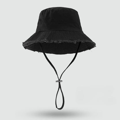 Unisex Large Brim Fringed Fisherman Hat Solid Color