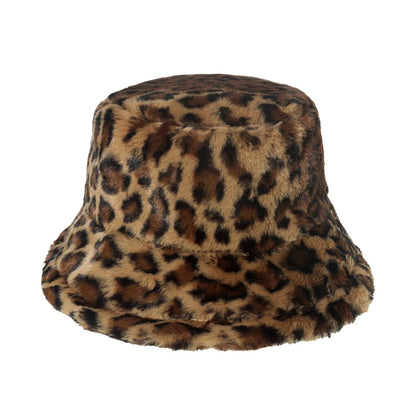 Winter Bucket Hat Women's Fashion Leopard Panama Warm Hats Female Vintage
