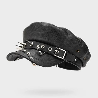 Goth Punk Beret Belt Buckle Leather Hat Spring Autumn