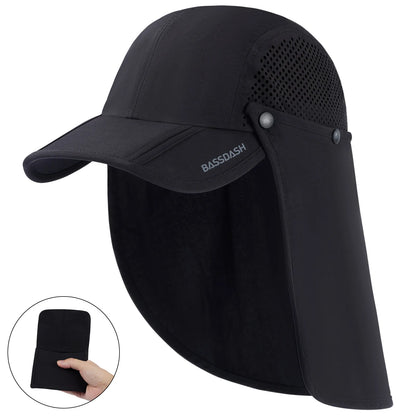 UPF 50+ Foldable Fishing Hat Baseball Cap With Removable Neck Flap Portable