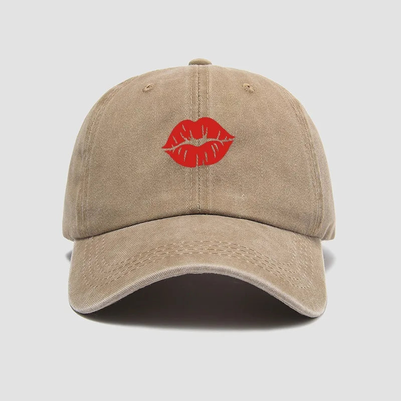 Red Lips Kiss Printed Baseball Hat Sunscreen, Sunshade, Party Travel Hat Simple Design
