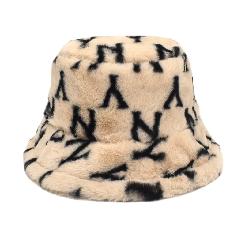 Winter Bucket Hat Women's Fashion Leopard Panama Warm Hats Female Vintage