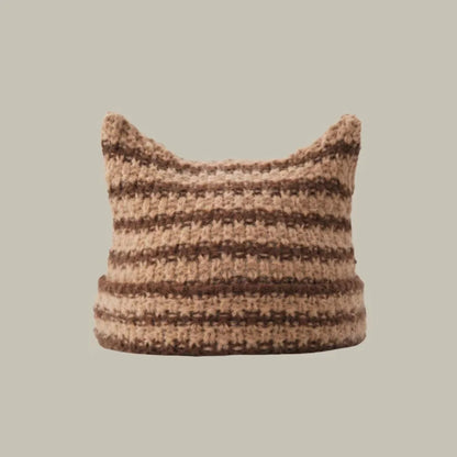 Devil Striped Knitted Hat Women Girls Autumn Winter Cute Cat Ears Cap
