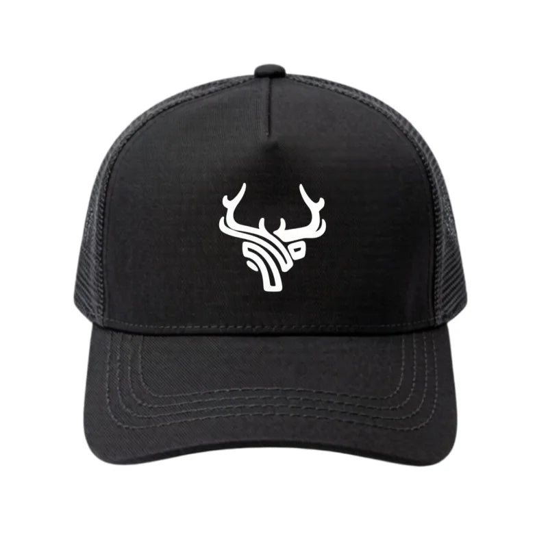 Deer Head Antlers Printed 5 Panel Trucker Mesh Hat