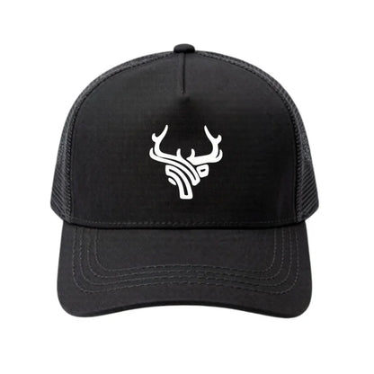 Deer Head Antlers Printed 5 Panel Trucker Mesh Hat