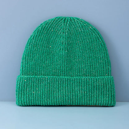 Women’s Cuffed Ribbed Knit Beanie Hat, Speckled Glitter Decorative Winter Hat