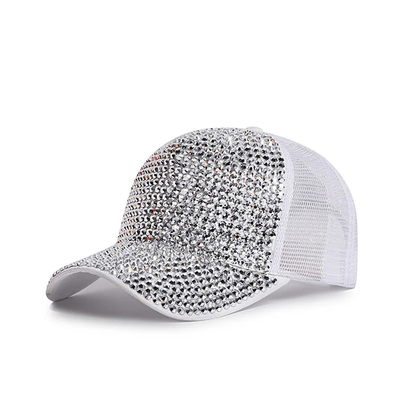 Baseball Cap Women Full Rhinestone Beads Mesh Cap