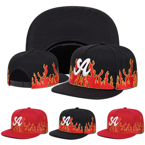 Personalized Creative Flat Edge Hat A Letter Flame Embroidered Snapback Hat Outdoor Daily Leisure Decoration HipHop Hat